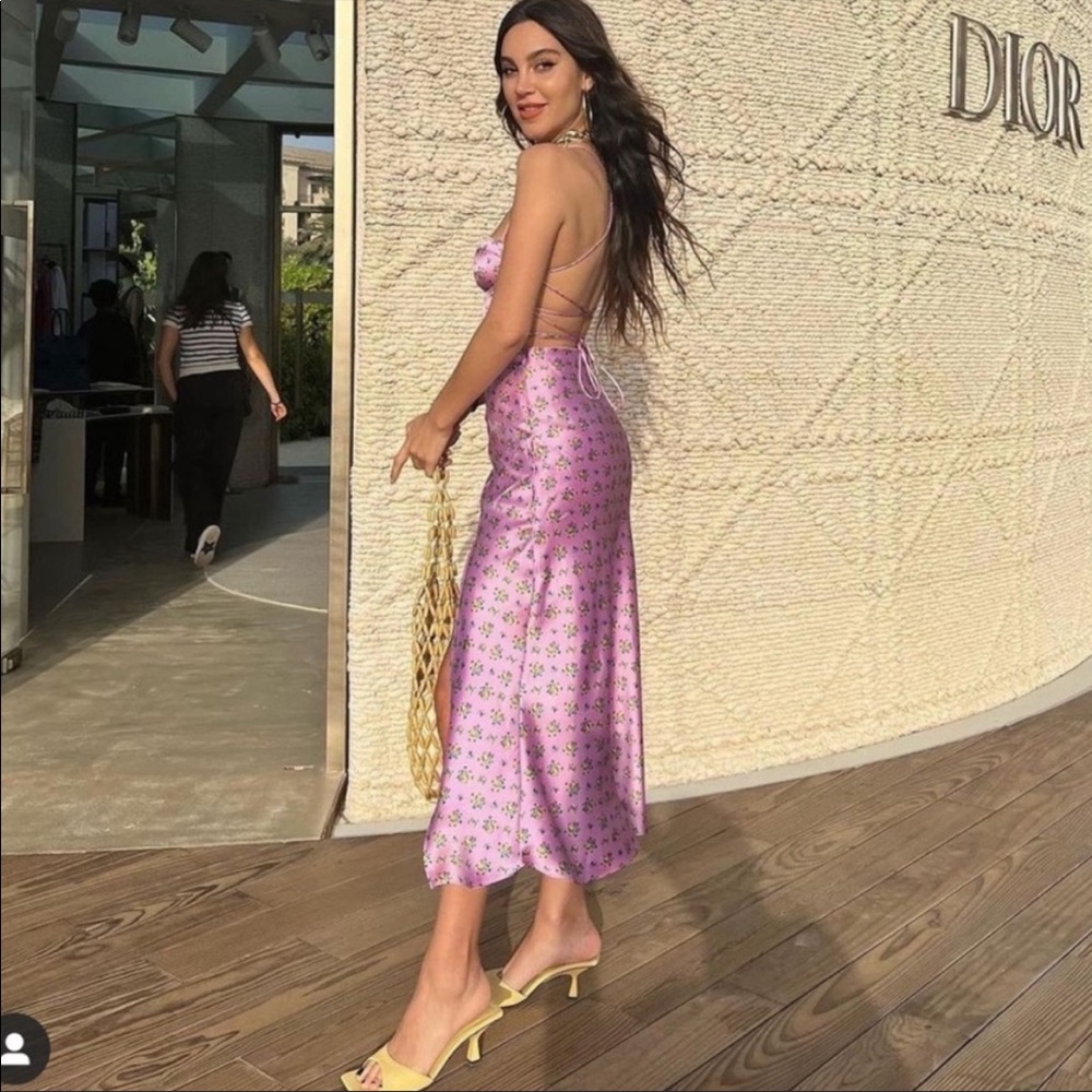 ZARA MAUVE FLORAL SATIN MIDI DRESS